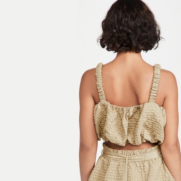 NWT Endless Rose tan brown & metallic thread accent bubble crop top & shorts set - Picture 10 of 16